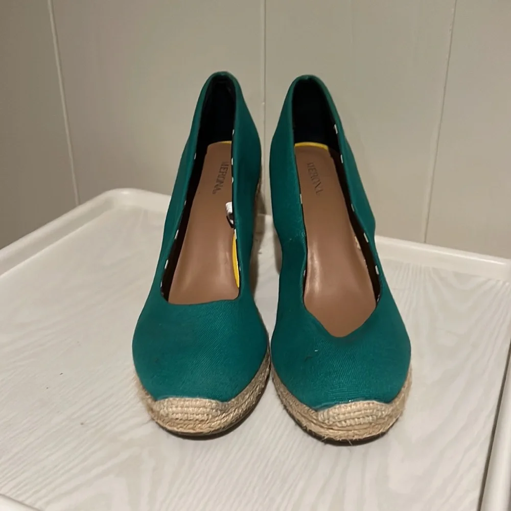 Merino Teal Canvas Jute Wedges